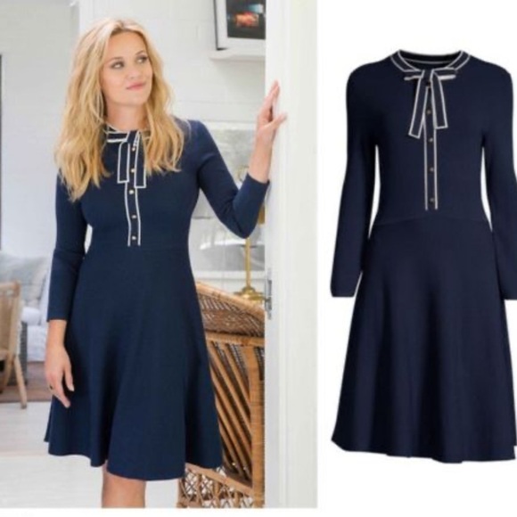 Draper James Nassau Navy Sailer Bow Sweater Dress Size extra small - Picture 1 of 14